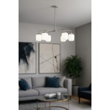 Avizemoda Siena 6 lı Beyaz Camlı Salon Oturma Odası Modern Sarkıt Avize - (Krom Kaplama)