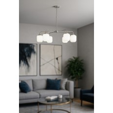 Avizemoda Siena 6 lı Beyaz Camlı Salon Oturma Odası Modern Sarkıt Avize - (Krom Kaplama)