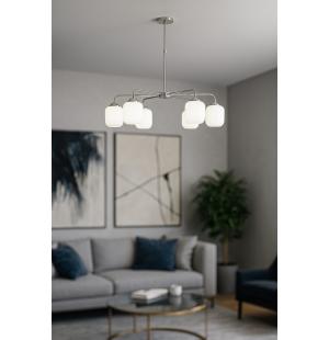 Avizemoda Siena 6 lı Beyaz Camlı Salon Oturma Odası Modern Sarkıt Avize - (Krom Kaplama)