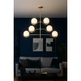 Avizemoda Ranya 6 lı Beyaz Camlı Salon Oturma Odası Modern Kollu Avize - (Gold Kaplama)