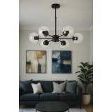 Avizemoda Miya 6 lı Şeffaf Camlı Salon Oturma Odası Modern Sarkıt Avize - (Siyah)