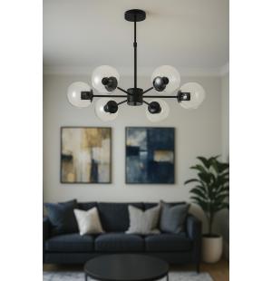 Avizemoda Miya 6 lı Şeffaf Camlı Salon Oturma Odası Modern Sarkıt Avize - (Siyah)