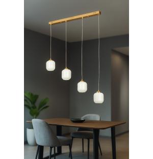 Avizemoda Siena 4 lü Yemek Masası Üstü Beyaz Camlı Modern Sarkıt Avize - (Gold Kaplama)