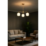 Avizemoda Siena 3 lü Beyaz Camlı Salon Oturma Odası Modern Sarkıt Avize - (Gold Kaplama)