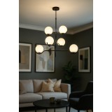 Avizemoda Ranya 6 lı Beyaz Camlı Salon Oturma Odası Modern Kollu Avize - (Siyah)