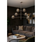 Avizemoda Ranya 6 Lı Füme Camlı Salon Oturma Odası Modern Kollu Avize - (KROM KAPLAMA)