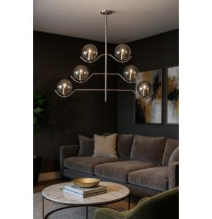 Avizemoda Ranya 6 Lı Füme Camlı Salon Oturma Odası Modern Kollu Avize - (KROM KAPLAMA)