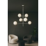 Avizemoda Ranya 6 lı Beyaz Camlı Salon Oturma Odası Modern Kollu Avize - (Krom Kaplama)