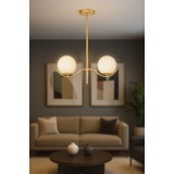 Avizemoda Ranya 2 li Beyaz Camlı Salon Oturma Odası Modern Avize - (Gold Kaplama)