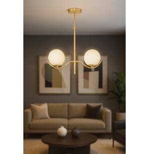 Avizemoda Ranya 2 li Beyaz Camlı Salon Oturma Odası Modern Avize - (Gold Kaplama)