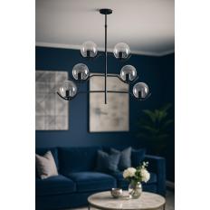 Avizemoda Ranya 6 Lı Şeffaf Camlı Salon Oturma Odası Modern Kollu Avize - (SİYAH)