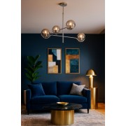 Avizemoda Ranya 4 Lü Füme Camlı Salon Oturma Odası Modern Kollu Avize - (KROM KAPLAMA)