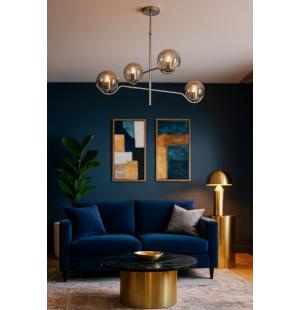 Avizemoda Ranya 4 Lü Füme Camlı Salon Oturma Odası Modern Kollu Avize - (KROM KAPLAMA)