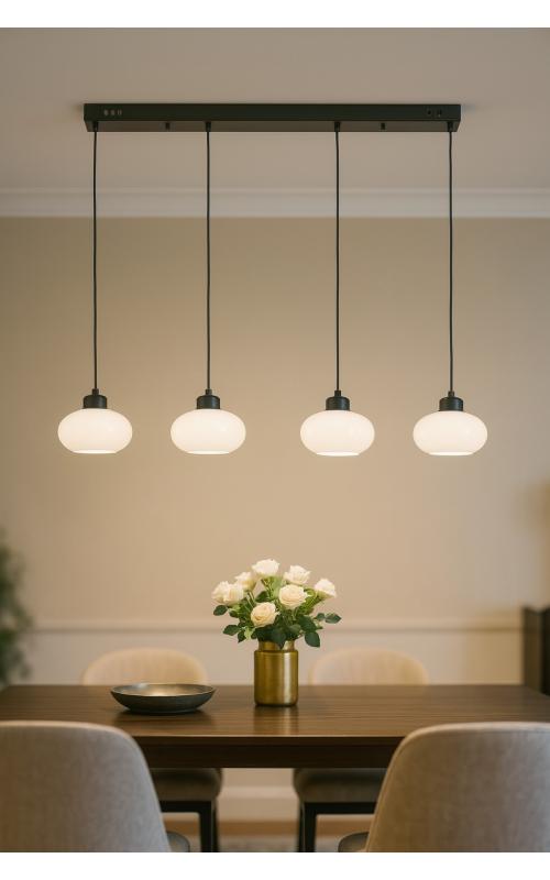 Avizemoda Vanna 4 lü Yemek Masası Üstü Beyaz Camlı Modern Sarkıt Avize - (Siyah)