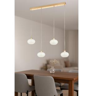 Avizemoda Vanna 4 lü Yemek Masası Üstü Beyaz Camlı Modern Sarkıt Avize - (Gold Kaplama)