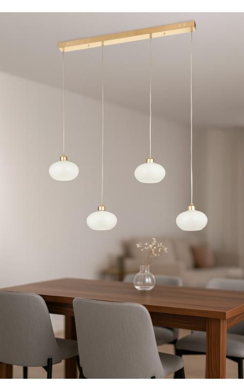 Avizemoda Vanna 4 lü Yemek Masası Üstü Beyaz Camlı Modern Sarkıt Avize - (Gold Kaplama)