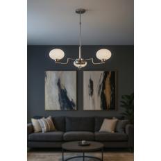 Avizemoda Vanna 3 lü Beyaz Camlı Salon Oturma Odası Modern Sarkıt Avize - (Krom Kaplama)