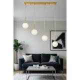 Avizemoda Miya 4 lü Yemek Masası Üstü Beyaz Camlı Modern Sarkıt Avize - (Gold Kaplama)