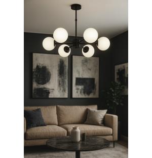 Avizemoda Miya 6 lı Beyaz Camlı Salon Oturma Odası Modern Sarkıt Avize - (Siyah)