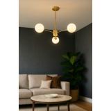 Avizemoda Miya 3 lü Beyaz Camlı Salon Oturma Odası Modern Sarkıt Avize - (Gold Kaplama)