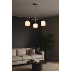 Avizemoda Siena 3 lü Beyaz Camlı Salon Oturma Odası Modern Sarkıt Avize - (Krom Kaplama)