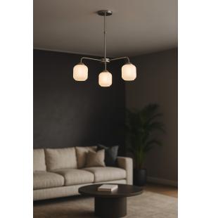 Avizemoda Siena 3 lü Beyaz Camlı Salon Oturma Odası Modern Sarkıt Avize - (Krom Kaplama)