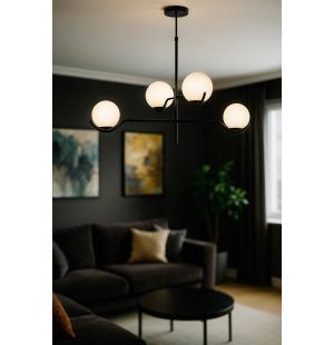 Avizemoda Ranya 4 lü Beyaz Camlı Salon Oturma Odası Modern Kollu Avize - (Siyah)