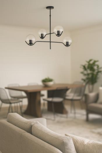 Avizemoda Ranya 4 Lü Şeffaf Camlı Salon Oturma Odası Modern Kollu Avize - (SİYAH)