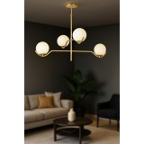 Avizemoda Ranya 4 lü Beyaz Camlı Salon Oturma Odası Modern Kollu Avize - (Gold Kaplama)