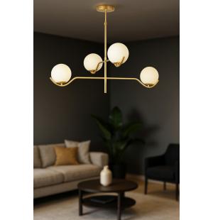 Avizemoda Ranya 4 lü Beyaz Camlı Salon Oturma Odası Modern Kollu Avize - (Gold Kaplama)