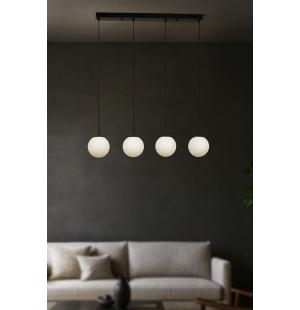 Avizemoda Miya 4 lü Yemek Masası Üstü Beyaz Camlı Modern Sarkıt Avize - (Siyah)