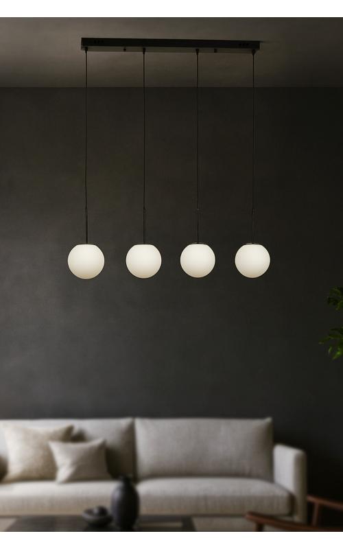 Avizemoda Miya 4 lü Yemek Masası Üstü Beyaz Camlı Modern Sarkıt Avize - (Siyah)