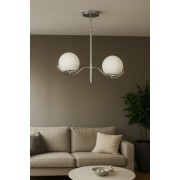 Avizemoda Ranya 2 li Beyaz Camlı Salon Oturma Odası Modern Avize - (Krom Kaplama)