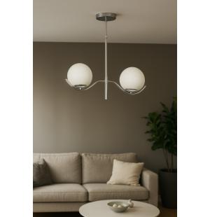 Avizemoda Ranya 2 li Beyaz Camlı Salon Oturma Odası Modern Avize - (Krom Kaplama)