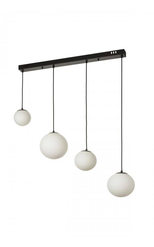 Avizemoda Pigaro 4 lü Yemek Masası Üstü Beyaz Renk Camlı Modern Sarkıt Avize - (Siyah Kasa)