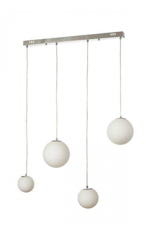 Avizemoda Pigaro 4 lü Yemek Masası Üstü Beyaz Renk Camlı Modern Sarkıt Avize - (Krom Kaplama)