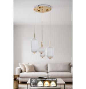 Avizemoda Torino 4'lü Power Ledli Kumandalı Modern Lüks Sarkıt Avize, 3 Renk: Sarı-beyaz-gün Işığı - Gold