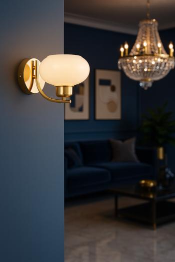 Avizemoda Vanna Aplik Beyaz Camlı Salon Oturma Odası Modern (Gold Kaplama)