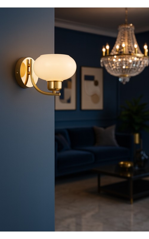 Avizemoda Vanna Aplik Beyaz Camlı Salon Oturma Odası Modern (Gold Kaplama)