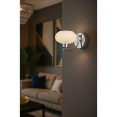 Avizemoda Vanna Aplik Beyaz Camlı Salon Oturma Odası Modern (Krom Kaplama)