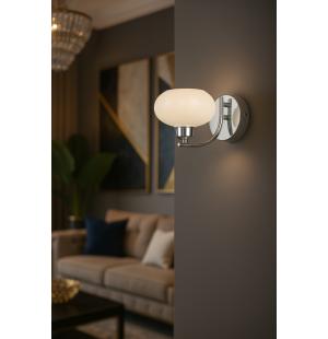 Avizemoda Vanna Aplik Beyaz Camlı Salon Oturma Odası Modern (Krom Kaplama)