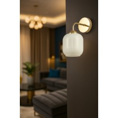 Avizemoda Siena Aplik Beyaz Camlı Salon Oturma Odası Modern (Gold Kaplama)