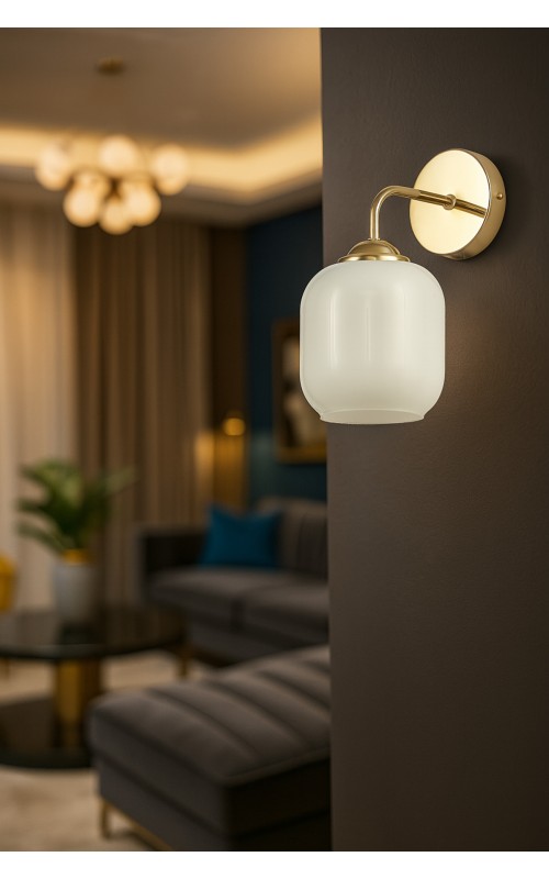 Avizemoda Siena Aplik Beyaz Camlı Salon Oturma Odası Modern (Gold Kaplama)