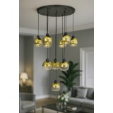 Avizemoda Side 10 lu Gold Camlı Salon Oturma Odası Modern Sarkıt Avize - (Siyah Kasa)
