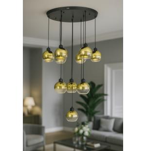 Avizemoda Side 10 lu Gold Camlı Salon Oturma Odası Modern Sarkıt Avize - (Siyah Kasa)