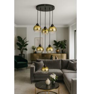 Avizemoda Side 6 lı Gold Camlı Salon Oturma Odası Modern Sarkıt Avize - (Siyah Kasa)