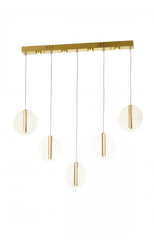 Avizemoda Lovena 5'Li Ledli Dim Kumandalı Modern Yemek Masası Üstü Avize 3 Renk Led; Sarı-Beyaz-Gün ışığı-GOLD