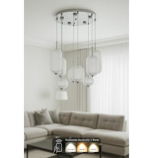 Avizemoda Torino 8'li Power Ledli Kumandalı Modern Lüks Sarkıt Avize, 3 Renk: Sarı-beyaz-gün Işığı - Krom