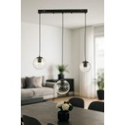 Avizemoda Pigaro 3 lü Yemek Masası Üstü Şeffaf Camlı Modern Sarkıt Avize - (Siyah Kasa)