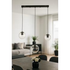 Avizemoda Pigaro 3 lü Yemek Masası Üstü Şeffaf Camlı Modern Sarkıt Avize - (Siyah Kasa)